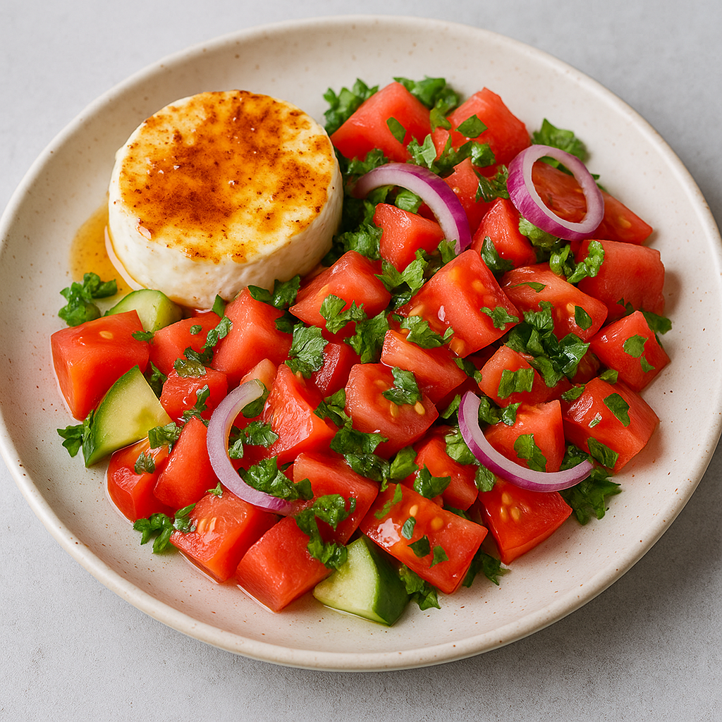 Arbuusi-kurgisalat kitsejuustuga