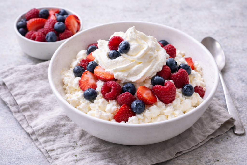 Kohupiimamaius marjade ja vahukoorega