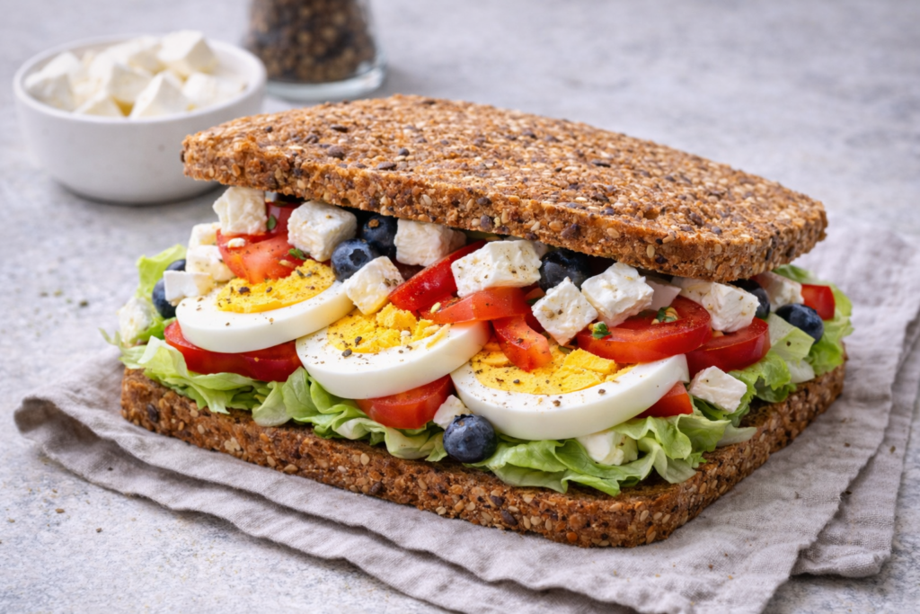 Munavõileib fetajuustu ja köögiviljadega