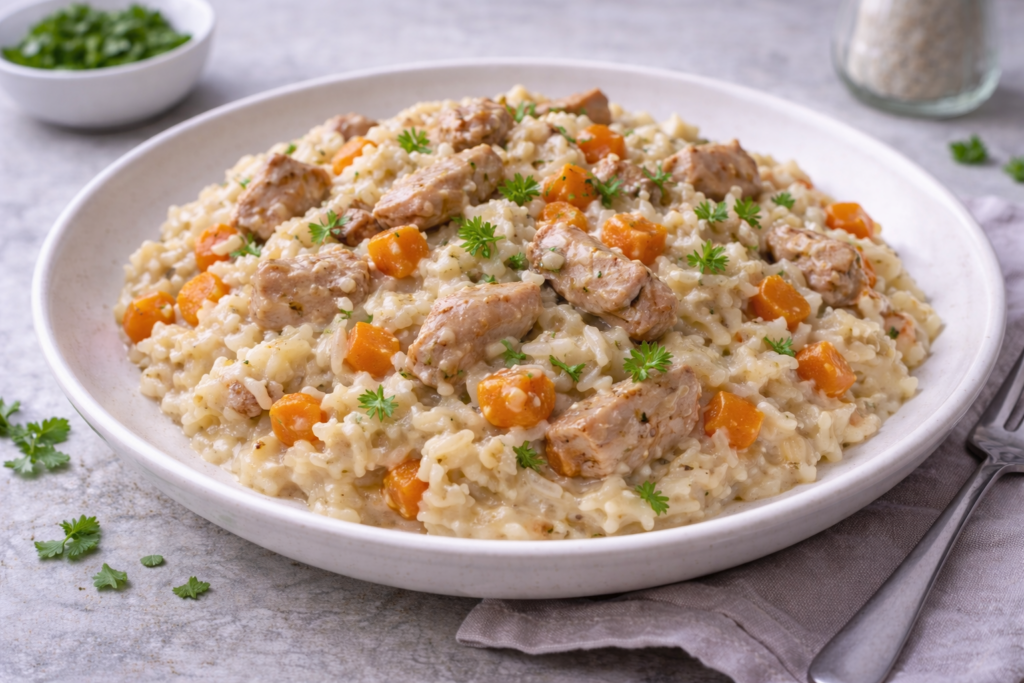 Kreemjas riis kanaga