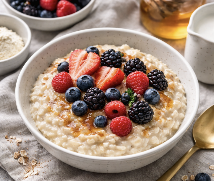 Valgu-kaerahelbepuder marjade ja meega