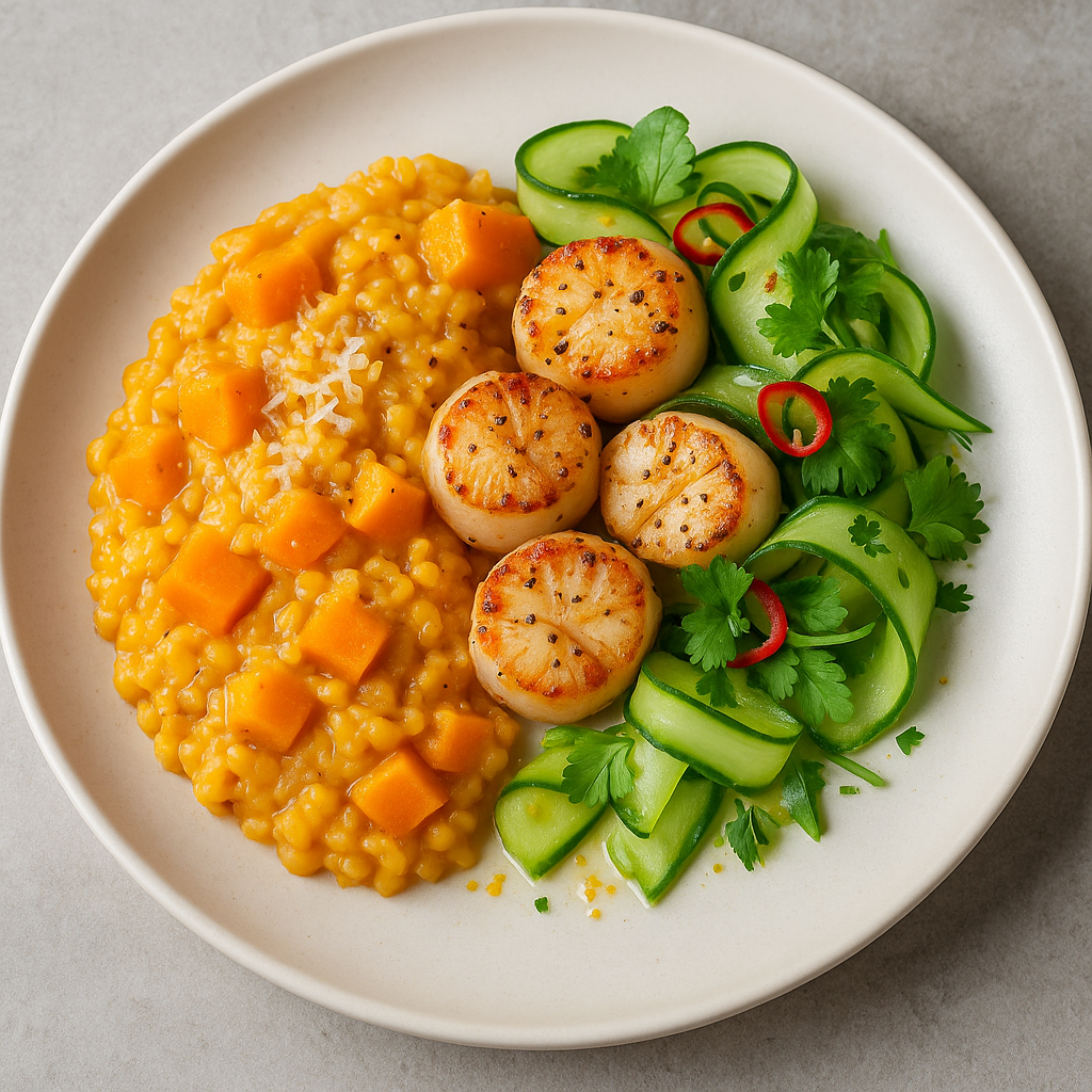 Kõrvitsa risotto grillitud kammkarbiga