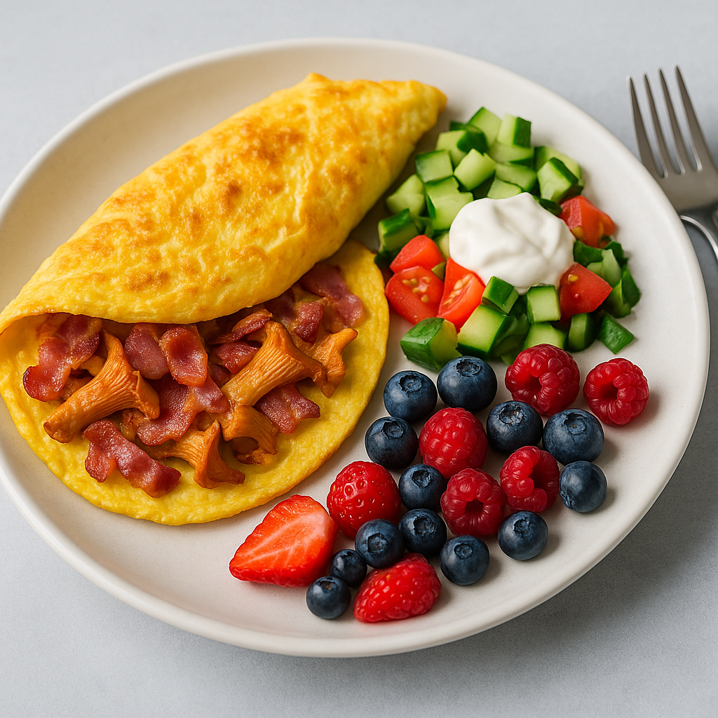 Omlett kukeseente peekoni ja marjadega