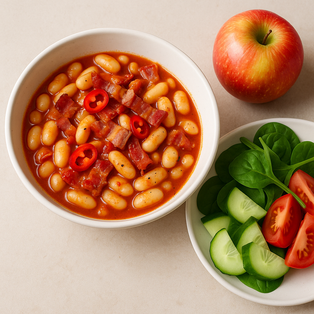 Valge uba tomati-peekoni kastmes