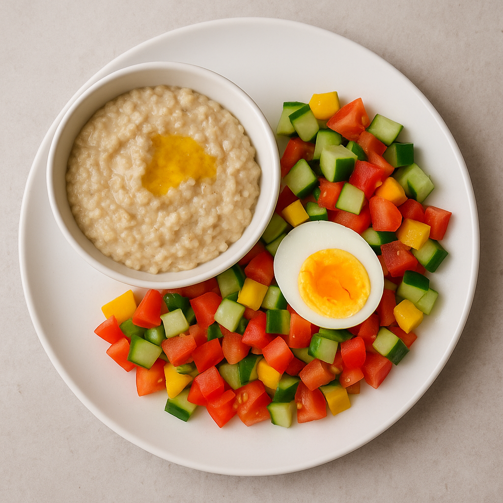 Kaerahelbepuder mee ja munasalatiga