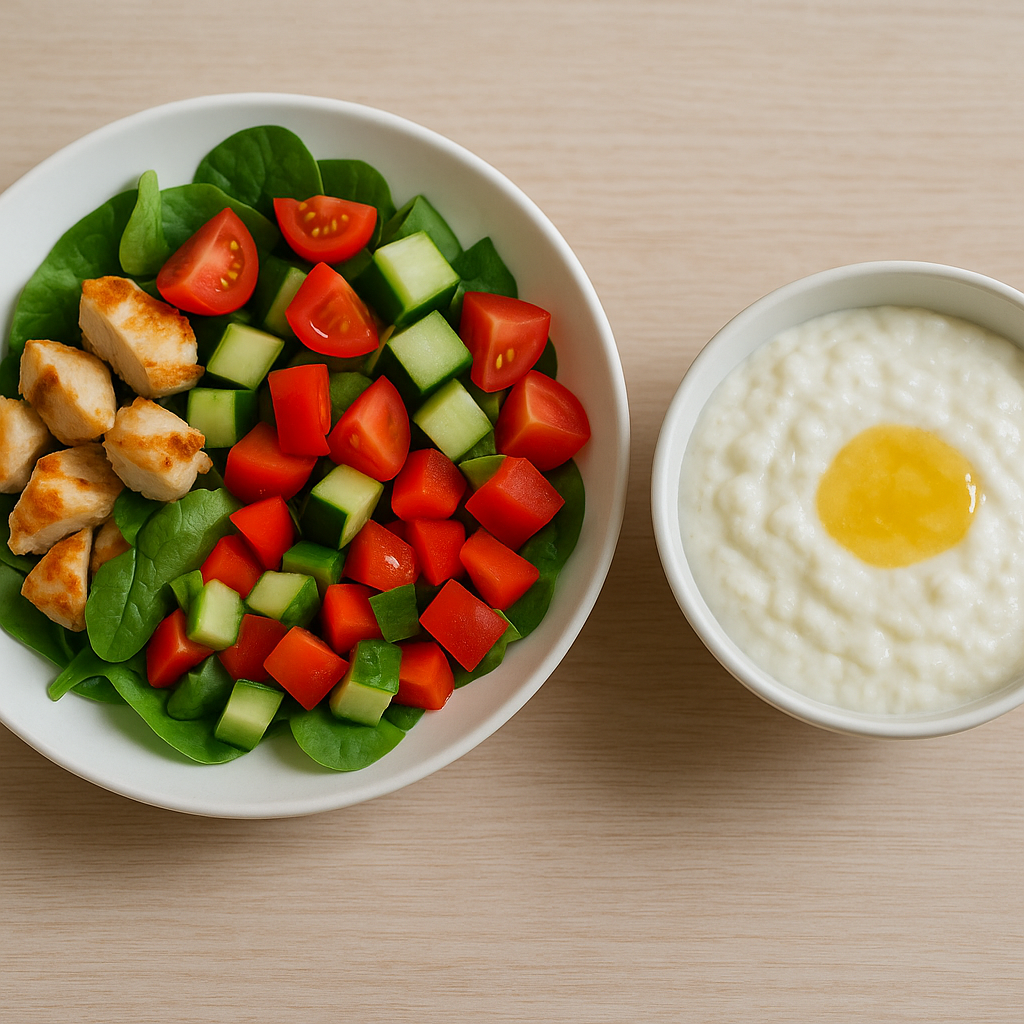 Kanasalat ja riisihelbepuder