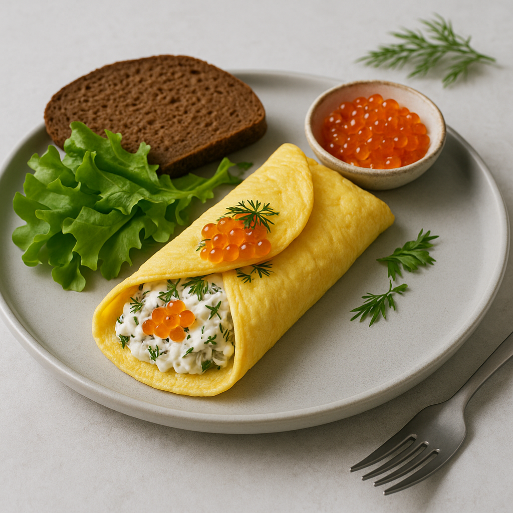 Omlett heeringa ja forellimarjaga.