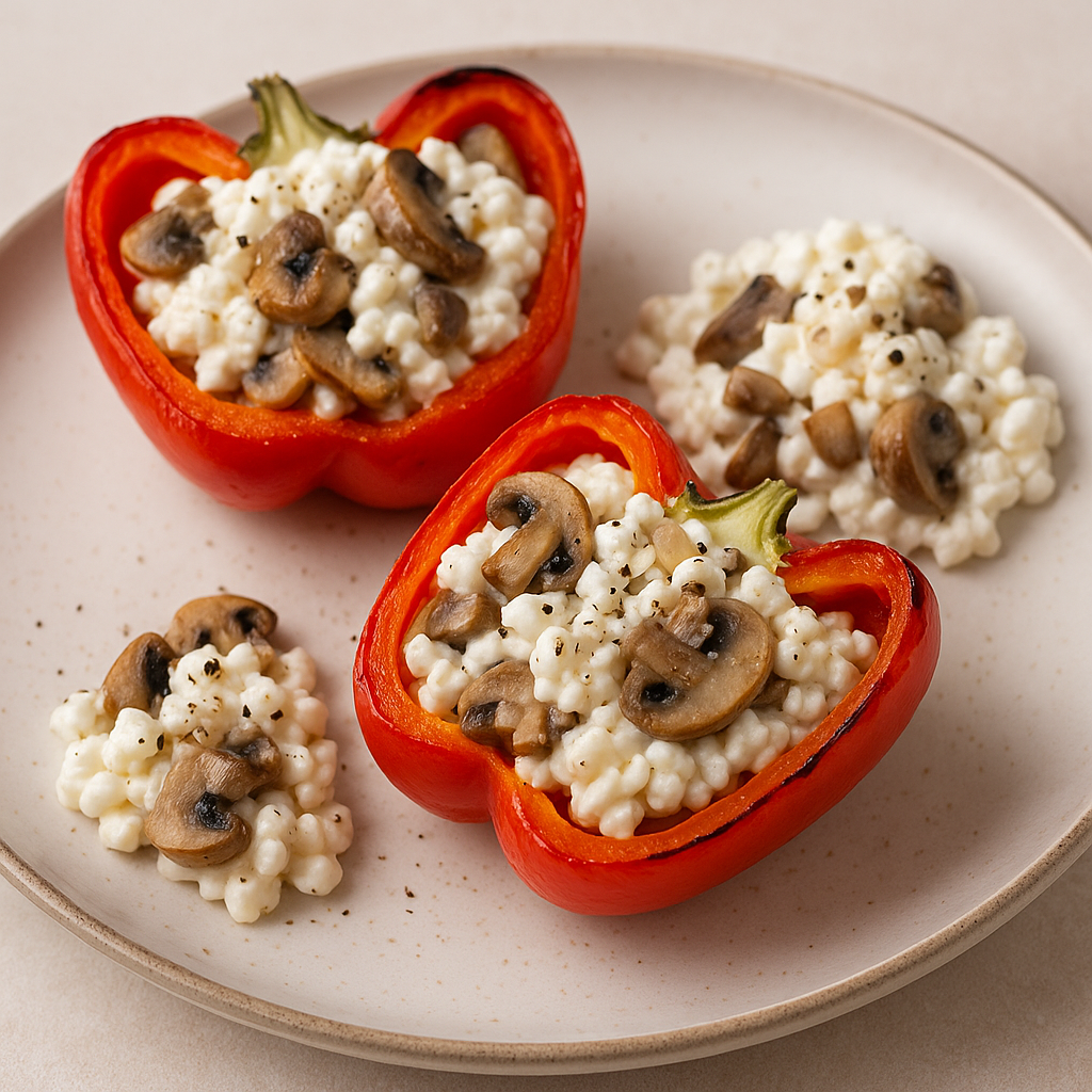 Kodujuustu ja seentega täidetud paprika