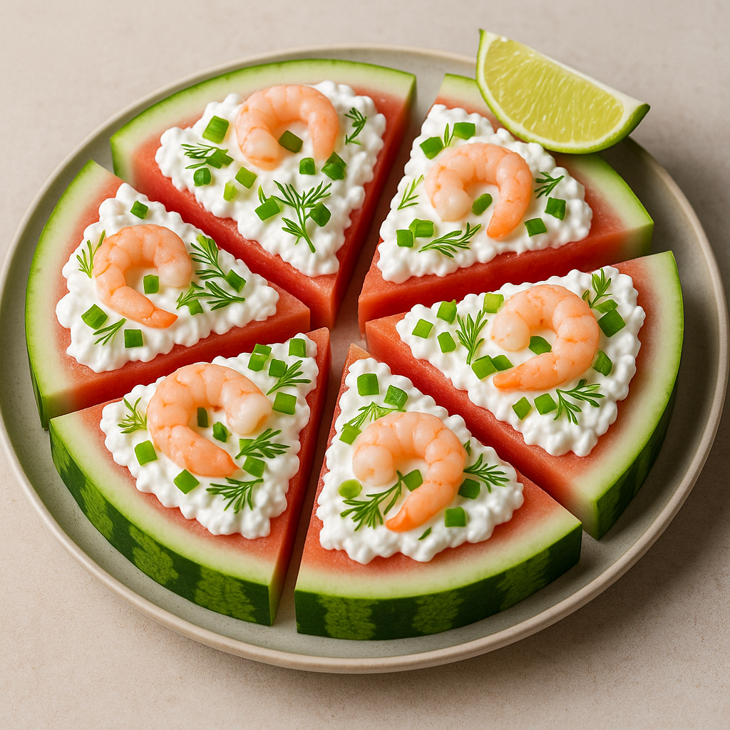 Arbuusipitsa kodujuustu ja krevettidega